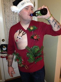 Had an ugly sweater competition last night my friend wins hands down