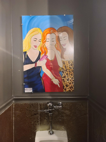 Hanging above a urinal at a restaurant artist credit Debbie Star