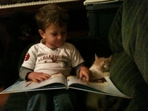 He likes to practice his reading on anyone who will listen