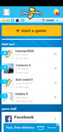 Hey Debbie its your turn on Draw Something pls respond