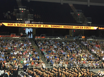 High school graduation allowed parents to send personalized messages on the ticker in the arena This rotated through every  minutes