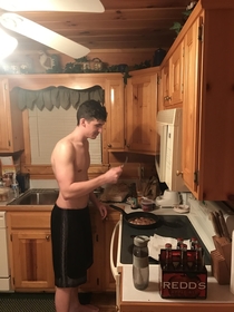 His first time cooking bacon He asked me if I had any tips I said nope