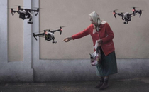 Homeless woman feeds the birds in San Francisco