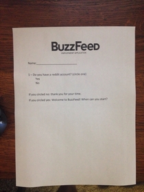I applied at BuzzFeed today and thought you guys would want to see their application
