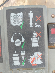 I can only assume the top warning diagram on this industrial sander is do not climb upon the sander if startled by a baby