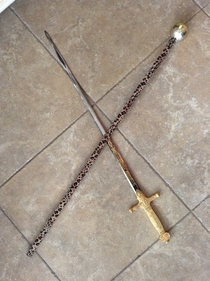 I cleaned out my garage today and I found a sword and a cheetah scepter