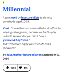 I didnt know what Millennials and I looked it up on Urban Dictionary