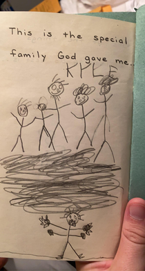I drew a picture of my family in first grade and it looks like the cover to a horror movie