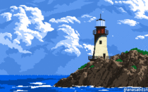 I drew this pixel art scene and called it lighthouse 