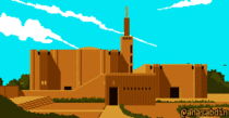 I drew this pixel art scene of a mosque in Dandaji Niger using  colors 