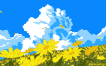 I drew this pixel art scene using  colors and called it Daisies 