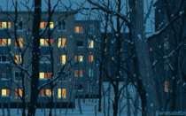 I drew this pixel art scene using  colors and called it December 