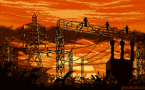 I drew this pixel art scene using  colors and called it extinction 