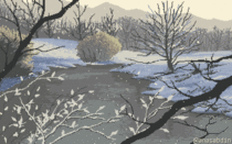 I drew this pixel art scene using  colors and called it Green Winter 