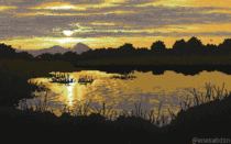 I drew this pixel art scene using  colors and called it Pikesetus Sunrise 