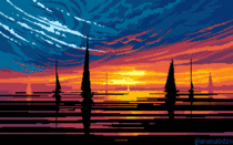 I drew this pixel art scene using  colors and called it Raided 