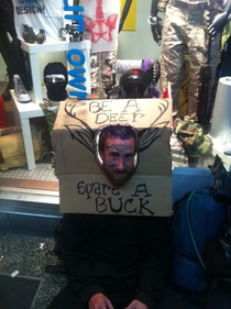 I found this clever fella asking for change in Vancouver and couldnt help but give him a buck