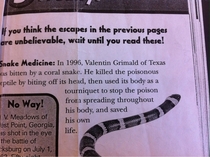 I found this in a believe it or not book This guy is a badass