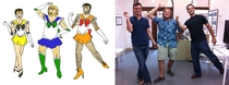 I got bored and drew my male coworkers as Sailor Scouts They didnt seem to mind