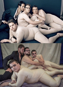 I got my group of friends to recreate this picture of Seth Rogen Paul Rodd Jonah Hill and Jason Segel for a photography project on my last semester of college