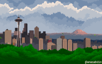 I just drew this pixel art of Seattle hope you enjoy it