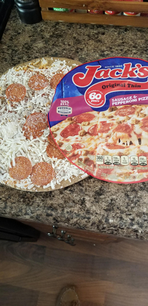 I know that its still frozen but Id expect the ingredients to atleast be on a crust Hahaha