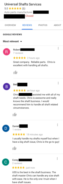 I left a Google review for my mates company our friends took over and it only got better