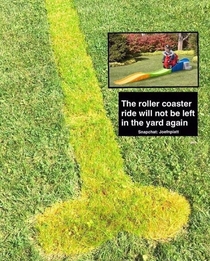 I left the rollercoaster ride out too long and it left this huge dick in my yard