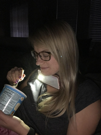 I look over and my wife is using her phone light to eat ice cream while we Netflix in the dark Her reasoning is that she wanted to follow the fudgecaramel trails