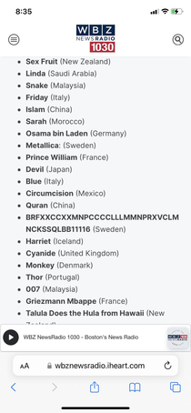 I looked up illegal baby names in different countries and uh