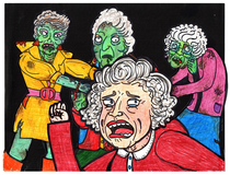 I made a drawing of Betty White running from the Zombies of the Golden Girls just in time for her th birthday on Jan th Keep running Betty