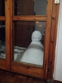 I made a snowman in my rooms balcony Maybe I shouldnt have
