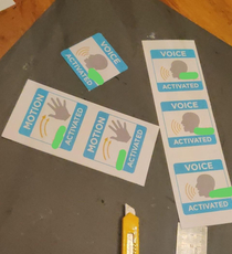 I made fake motionvoice activated stickers to put on the water and towel dispensers at my school