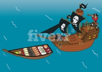 I paid a lady in the Philippines  on Fiverr to draw a pirate ship chasing a sushi boat