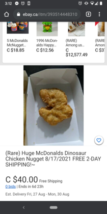 I posted an add on ebay for a dino nugget and already have an offer for 