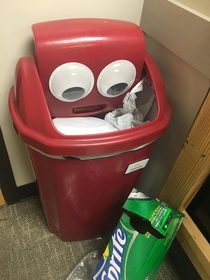 I put googly eyes on my trash can and it always looks concerned when it starts getting full