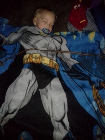 I put my sons Batman blanket on top of him
