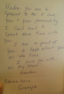 I received a birthday card Thanks grampa