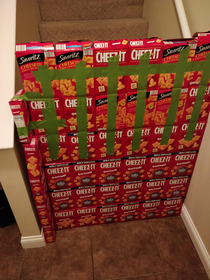 I see uMommaMuffs husbands wall and raise them my anti-cat Cheez-It wall