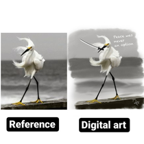 I Spent hours at details just to put a cartoon sword in its beak Egret a digital art