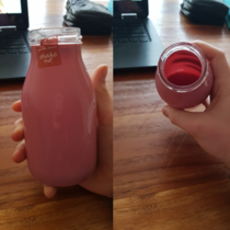I thought this smoothie was nice and light pink turns out the bottle has been painted And no I cant get the sides off