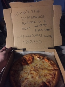 I told the guy who wrote the pizza joke in my last post that he got me a ton of Internet points he sent this back
