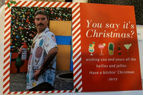 I took a picture of Christmas lights at the zoo This guy was randomly in the picture We liked him so much that we gave him a name put him on Christmas cards and are mailing them to people without saying who its from