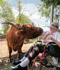 I took my yo grandma to the petting zoo today She made a new friend