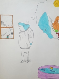 I totally relate to this shark on so many levels My girlfriends drew this when she was younger and i think its genius