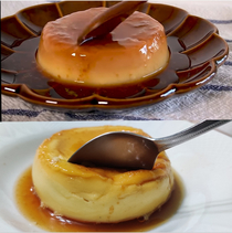 I tried making microwave pudding Bottom pic is my work I used a double yolked egg which made it fluffier