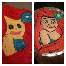 I tried to make my niece an Ariel cake for her third birthday and it came out looking like a zombie I see no future for myself in cake decorating