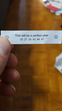 I was cleaning my apartment today and found this Chinese fortune cookie prediction from January  