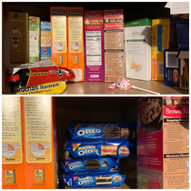 I was cleaning out old food from our cabinets today and found my wifes secret Oreo stash 