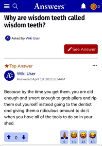 I was curious why wisdom teeth are called that Found the answer